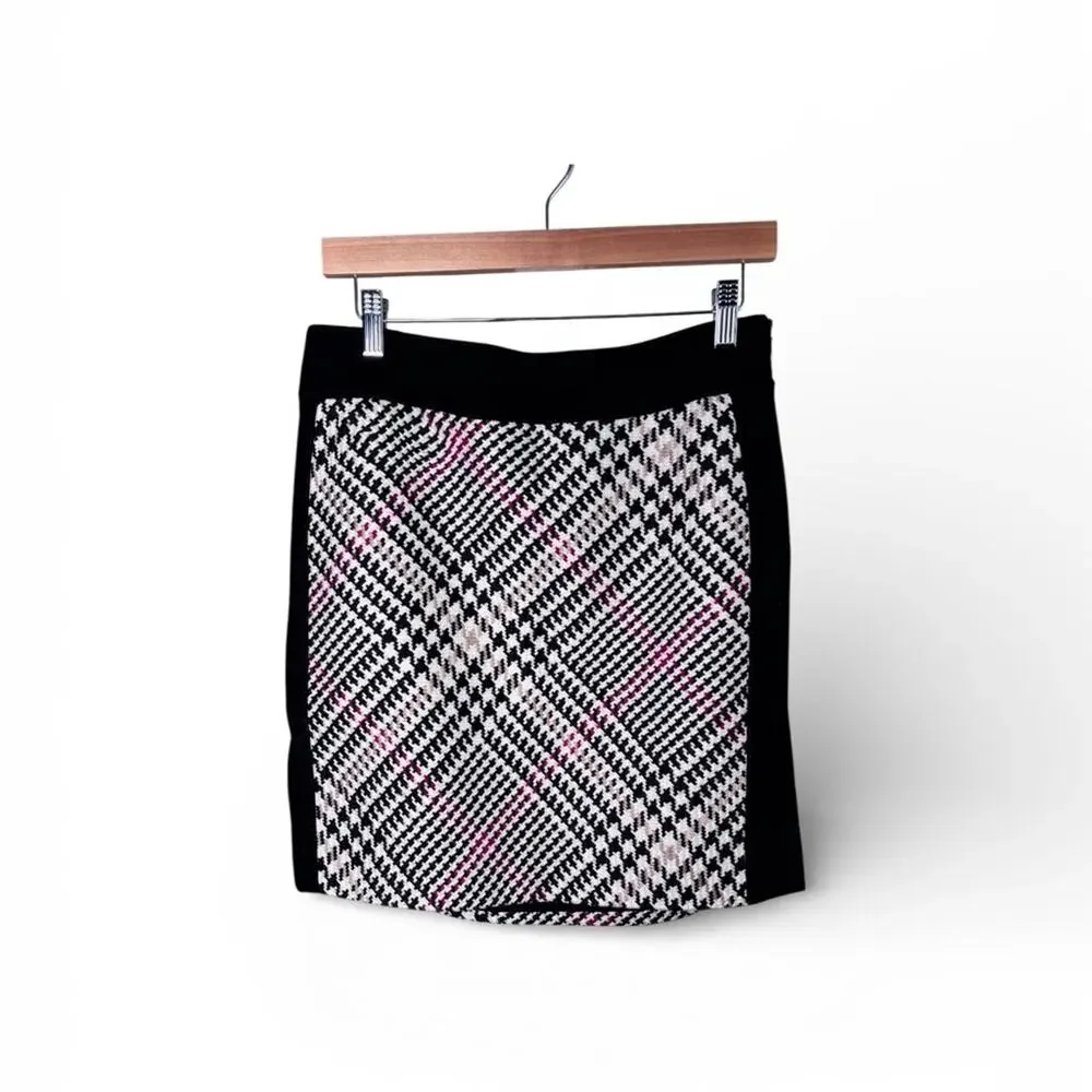 White House Black Market Plaid Mini Skirt Black Tan Wool Blend 6